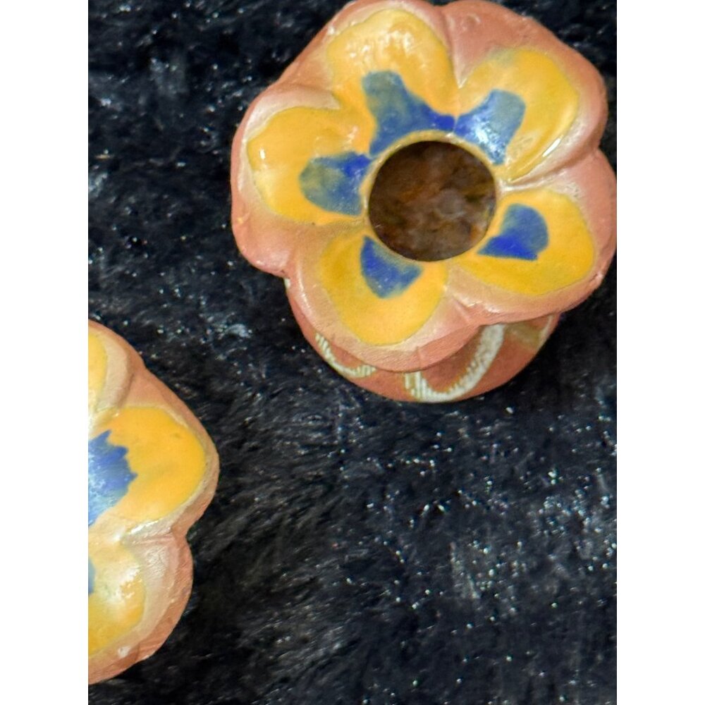 Vintage Handcrafted Ceramic Floral Candle Holders Small Decorative Pair - Picture 5 of 8